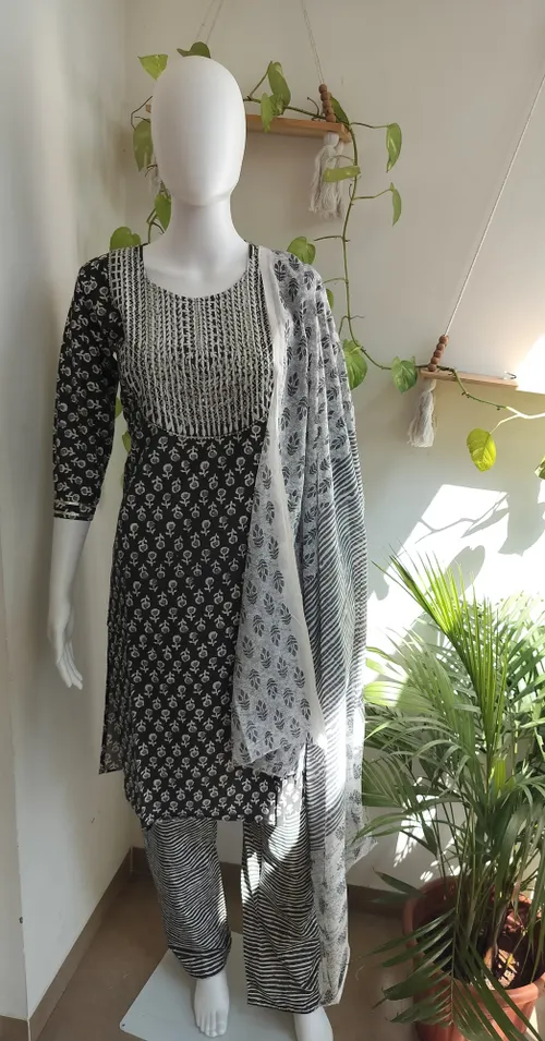 Black & White Cotton Mix Salwar Set